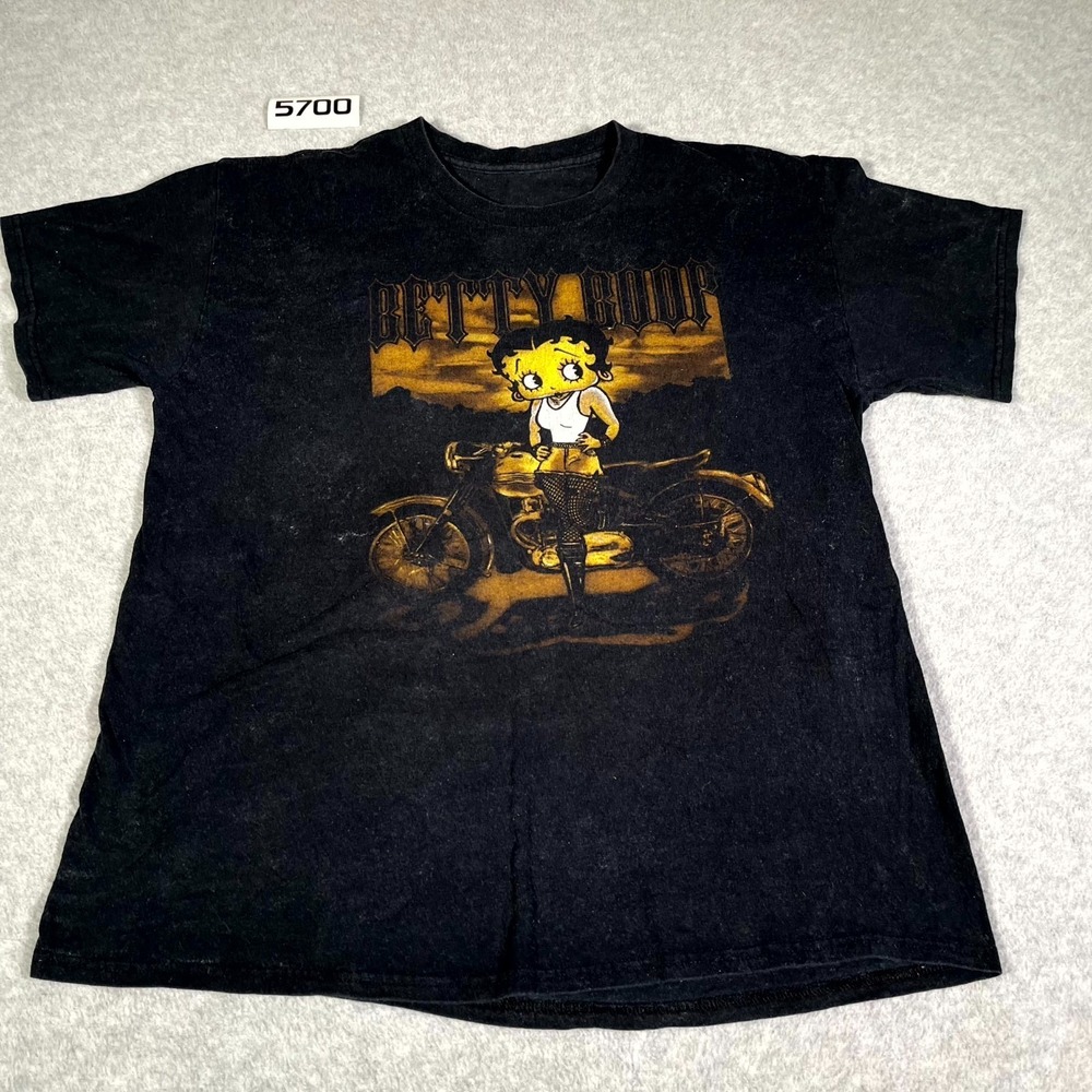 Vintage Betty Boop Motorcycle Biker T Shirt Men Large Black Graphic Short Sleeve